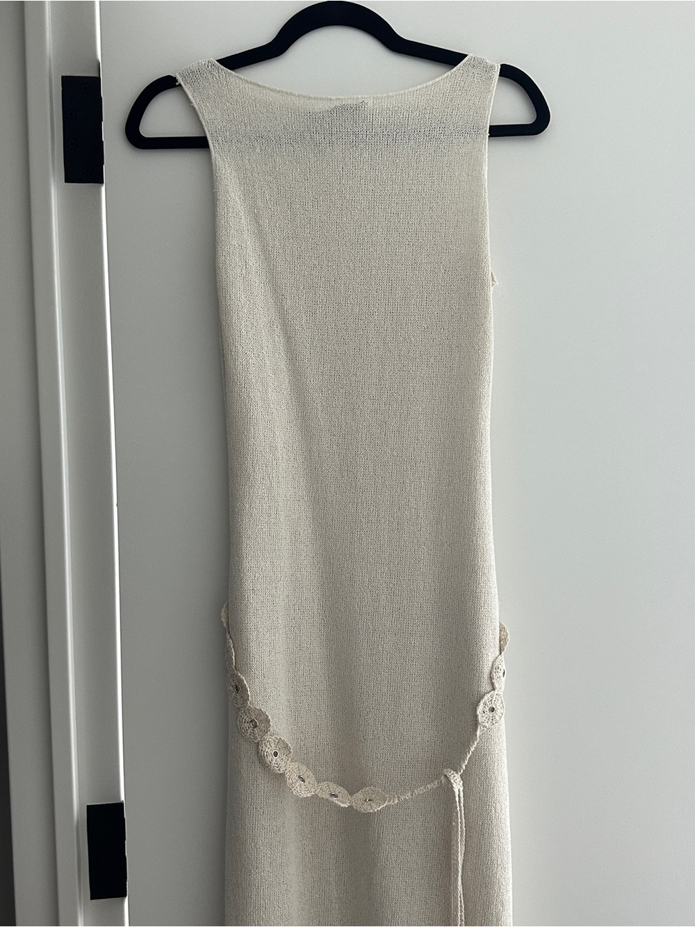 Mango Cream Knit Sleeveless Dress with Crochet Waist Detail